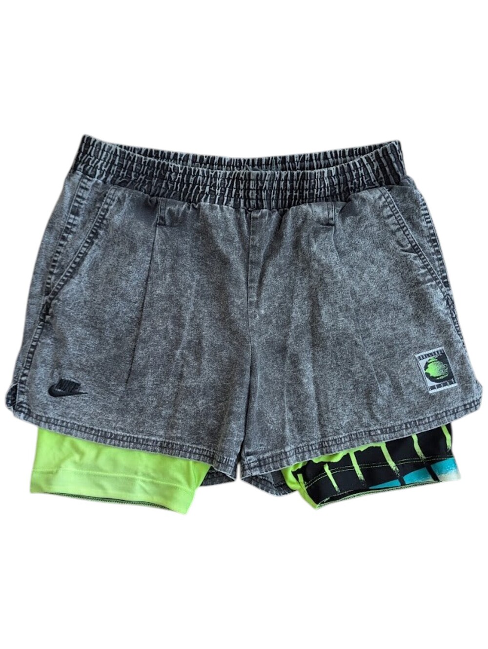 VTG 90s Nike Challenge Court Agassi Acid Wash Tennis Shorts 34 M Neon Volt Liner